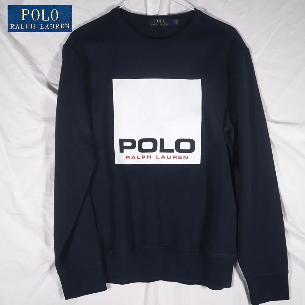 Polo Ralph Lauren Crewneck Sweatshirt Box Logo Spellout Navy White Small